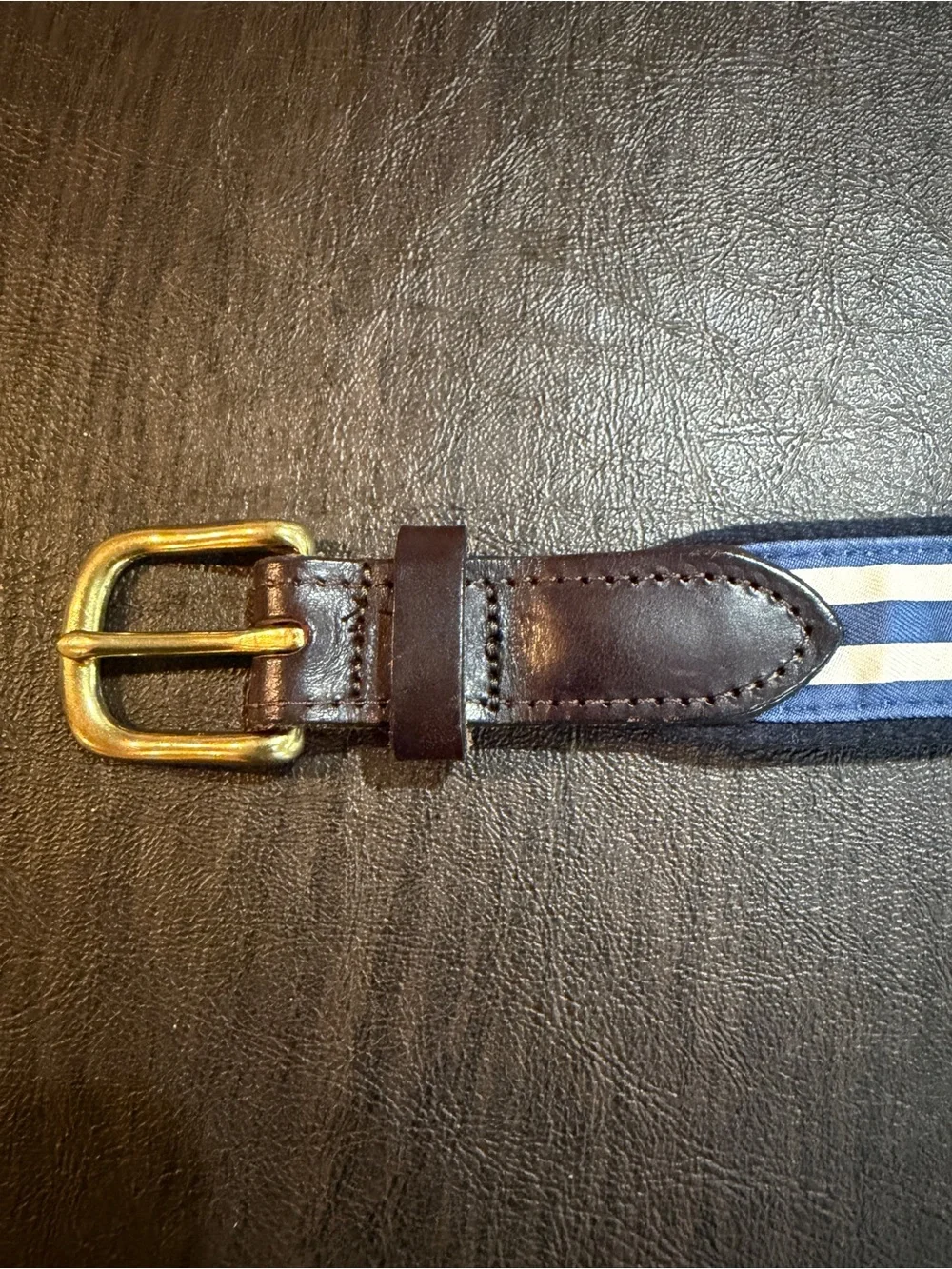 Vineyard Vines Navy & White Striped Kids Fabric and Leather Belt Sz 24